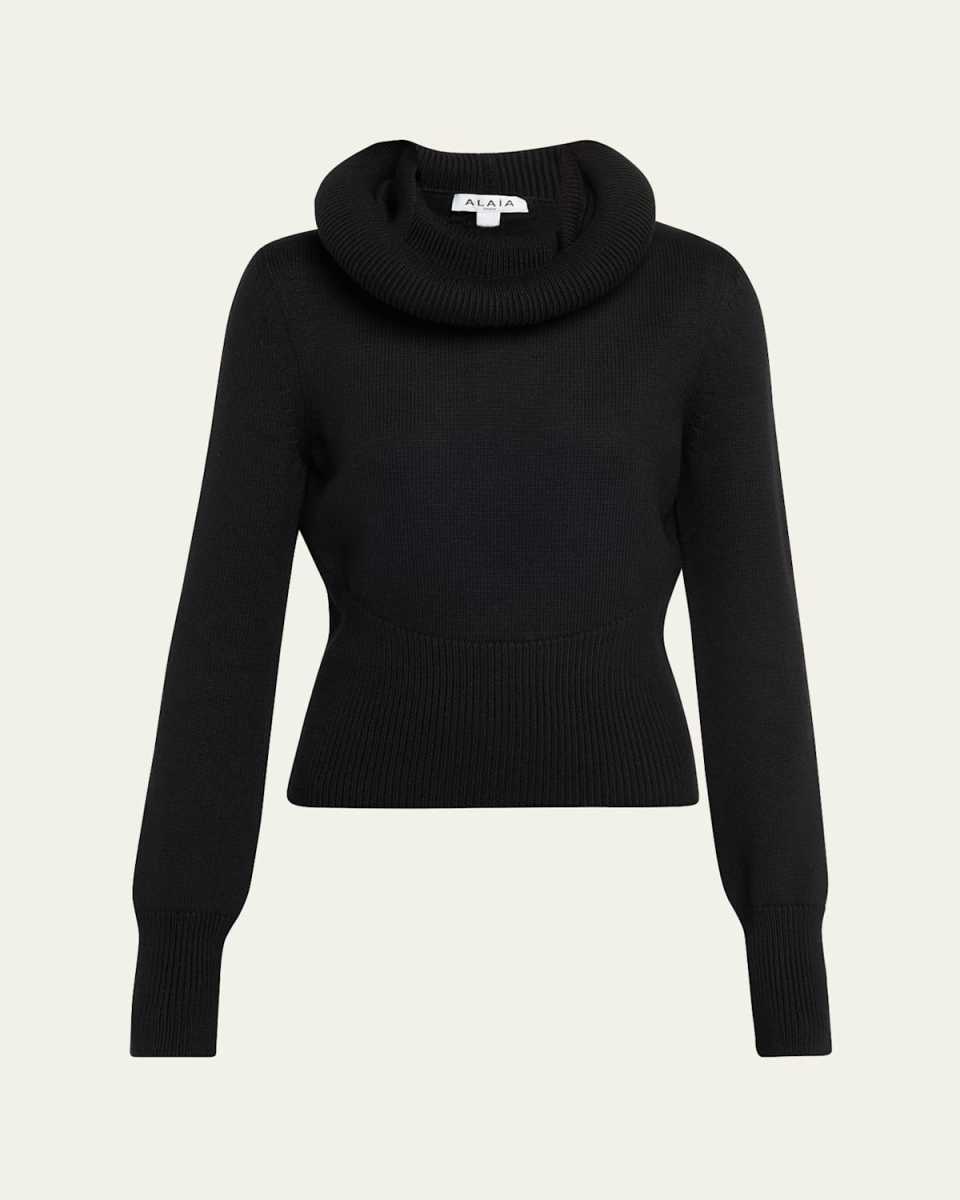 Sculptural Hooded Rib-Knit Sweater